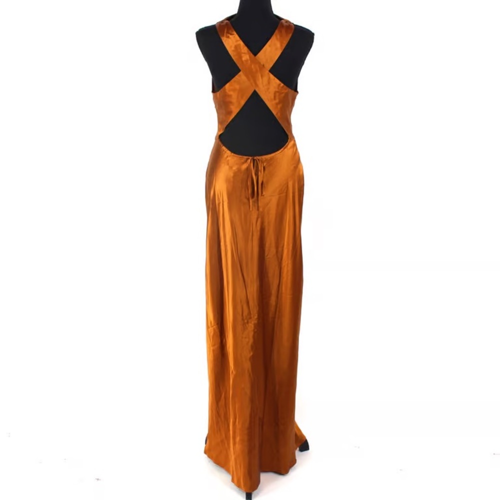 Reformation Copper-Orange Satin High-Neck Maxi Dress - Picture 4 of 7